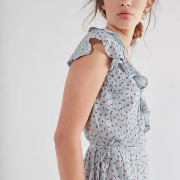 Urban Outfitters Kimichi Blue Pins And Needles Ruffle Wrap Mini Dress si… - Picture 2 of 10